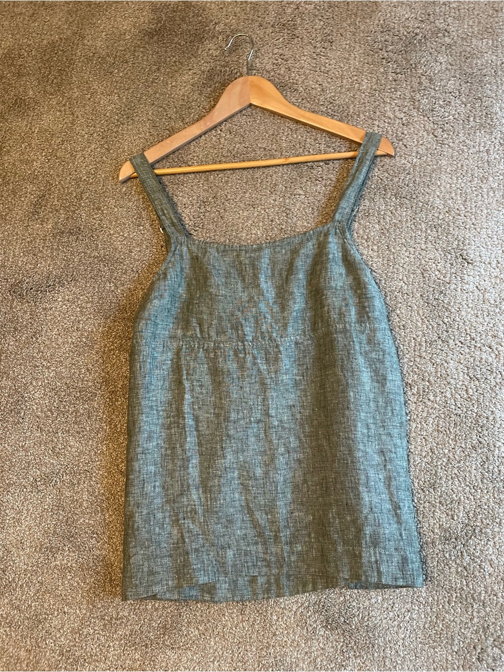 Athleta Voyager Olive Green  Square-Neck Linen Tank Adj. Straps Size L Gorpcore - Picture 6 of 9
